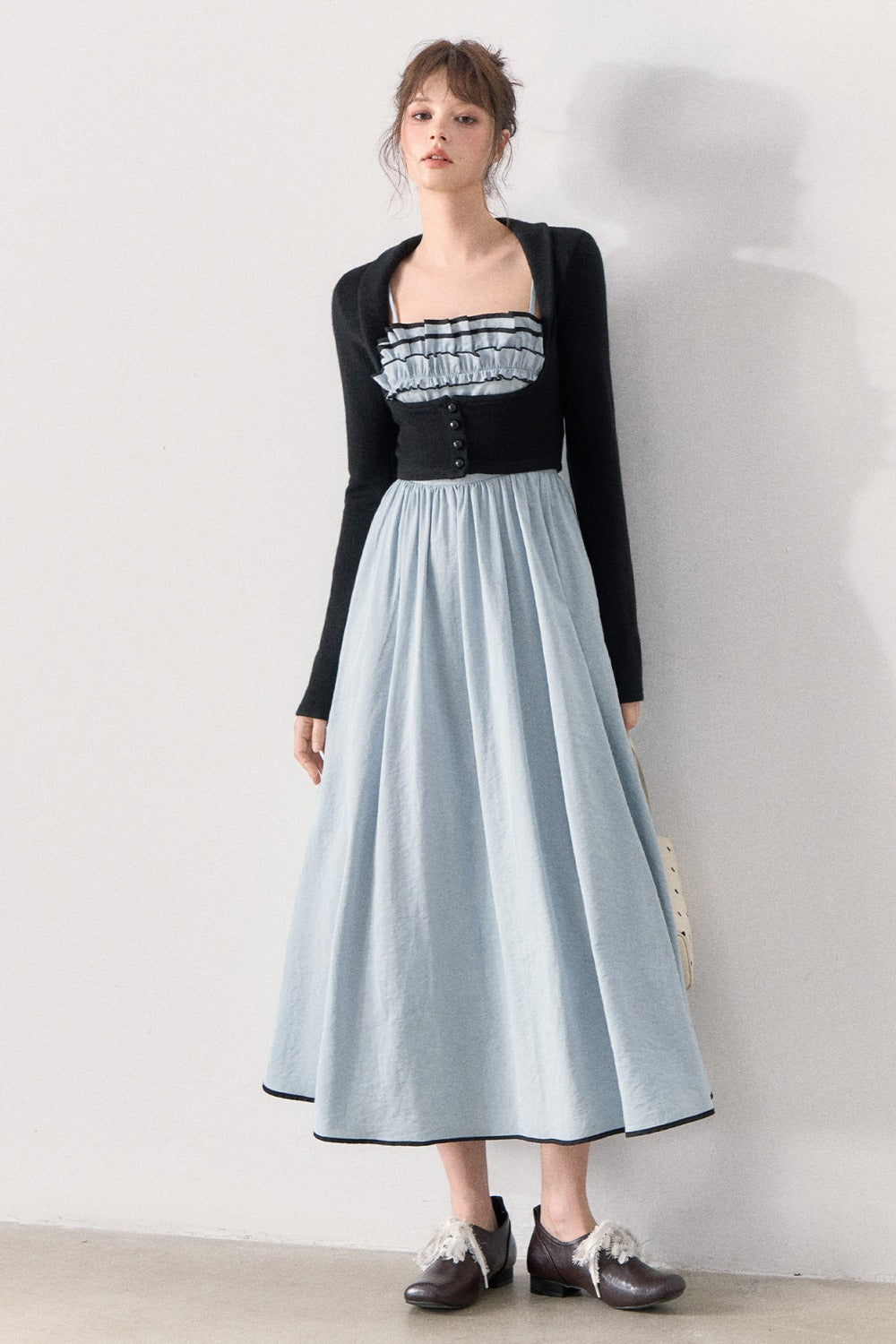 Slim Knit Cardigan and Ruffle Dress Set