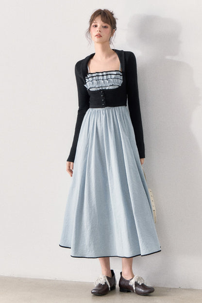 Slim Knit Cardigan and Ruffle Dress Set