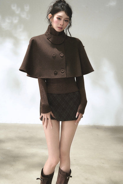 Double-Breasted Wool Blend Cape