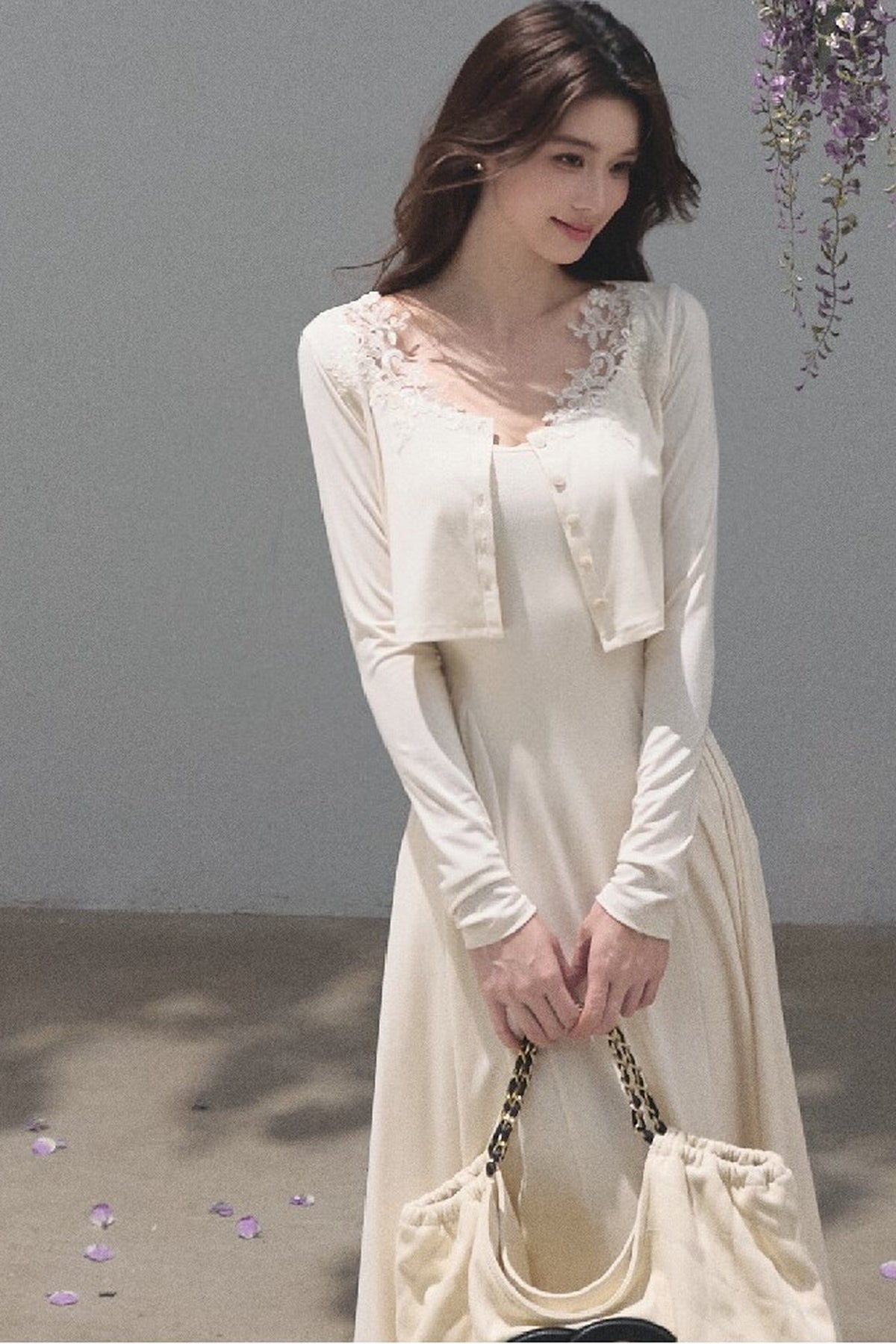 Lyocell Lace Cardigan and Suspender Dress Set