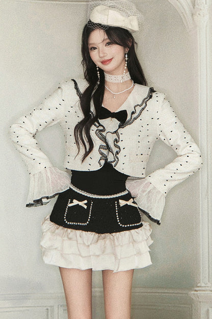 Polka Dot Ruffle Jacket and Skirt Set-Up