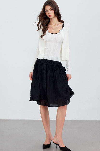 Heart Hollow Ruffle Knit Camisole And Cardigan Set-Up