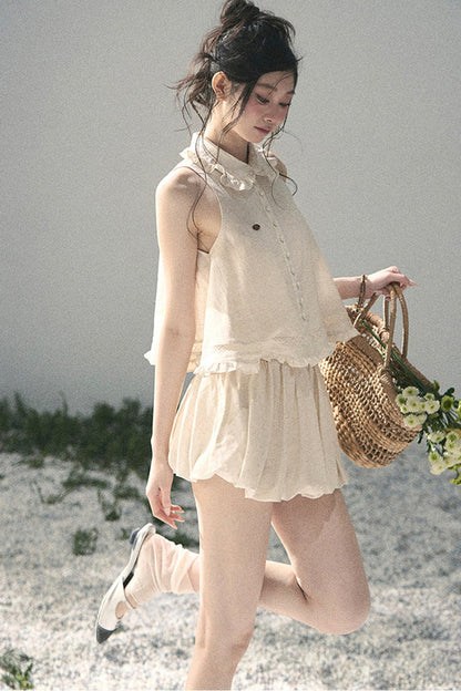 Conjunto de top de encaje francés y falda capullo