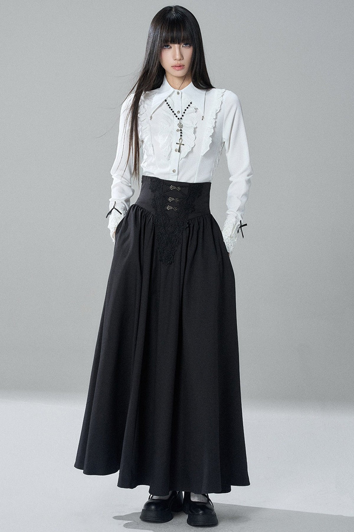 Gothic Black Skirt and White Shirt Set-Up