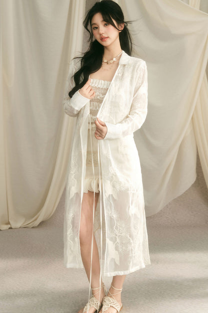 Crane Embroidery Waist-Tie Top