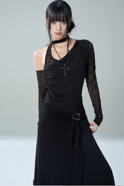 Black Off-The-Shoulder Halter Long Dress