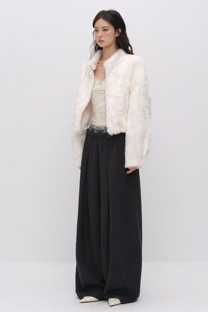 Wool Jacquard Wide-Leg Trousers