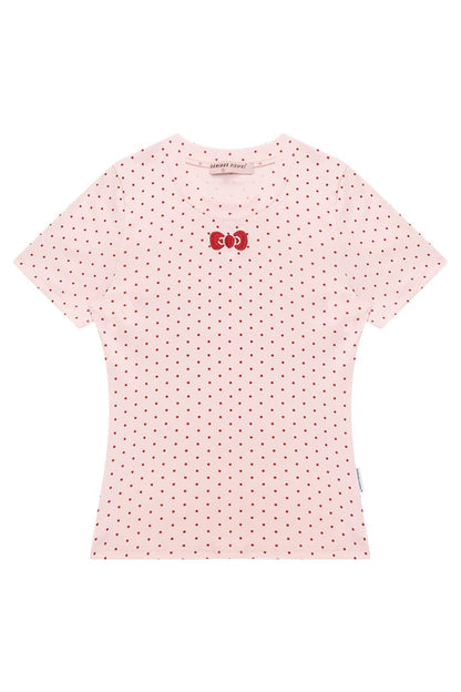 Pink Polka Dot Bow Blouse