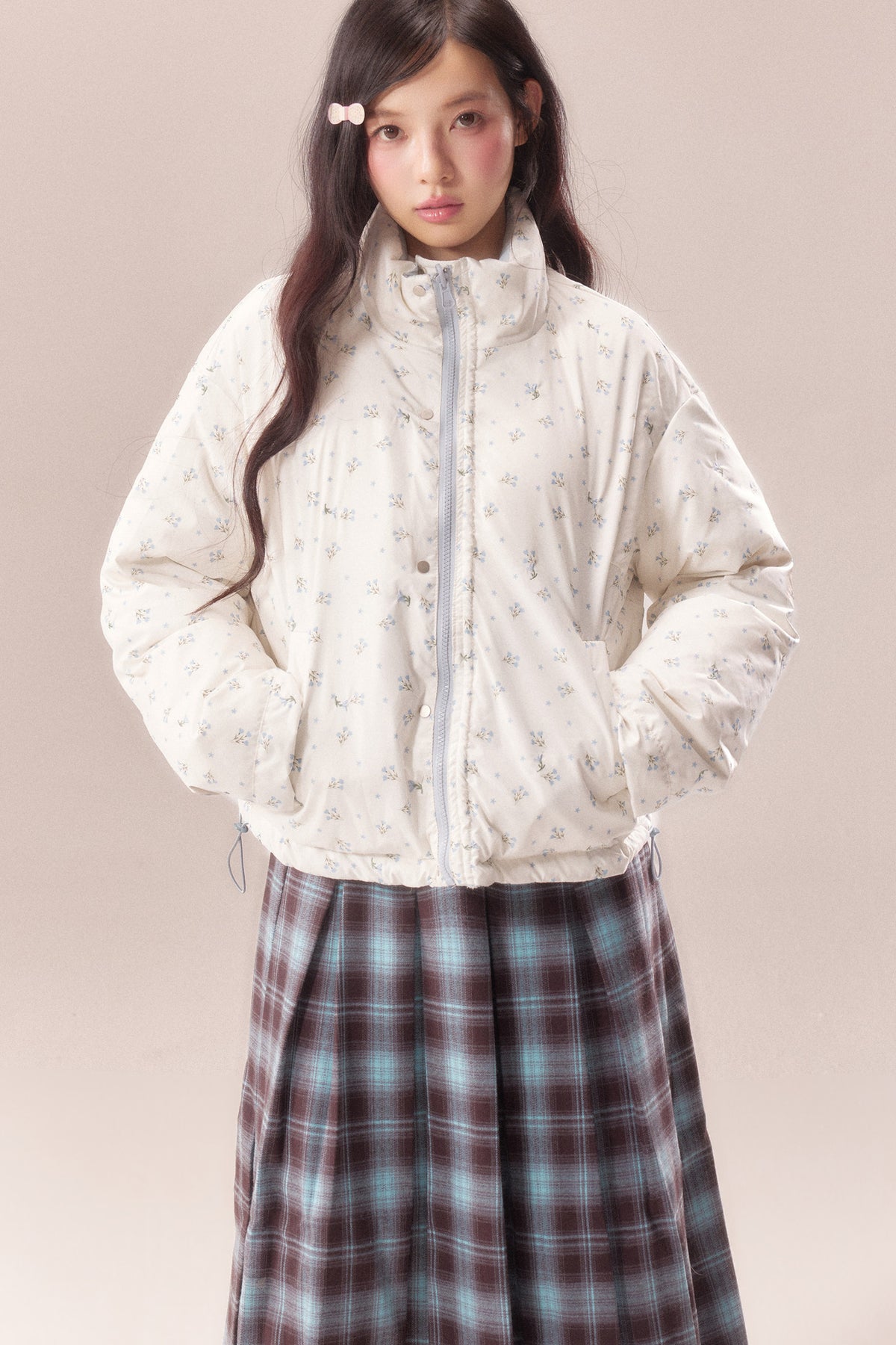 Reversible Floral Down Drawstring Jacket