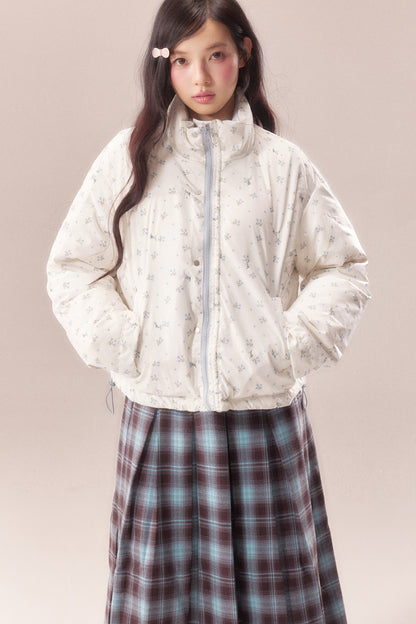 Reversible Floral Down Drawstring Jacket