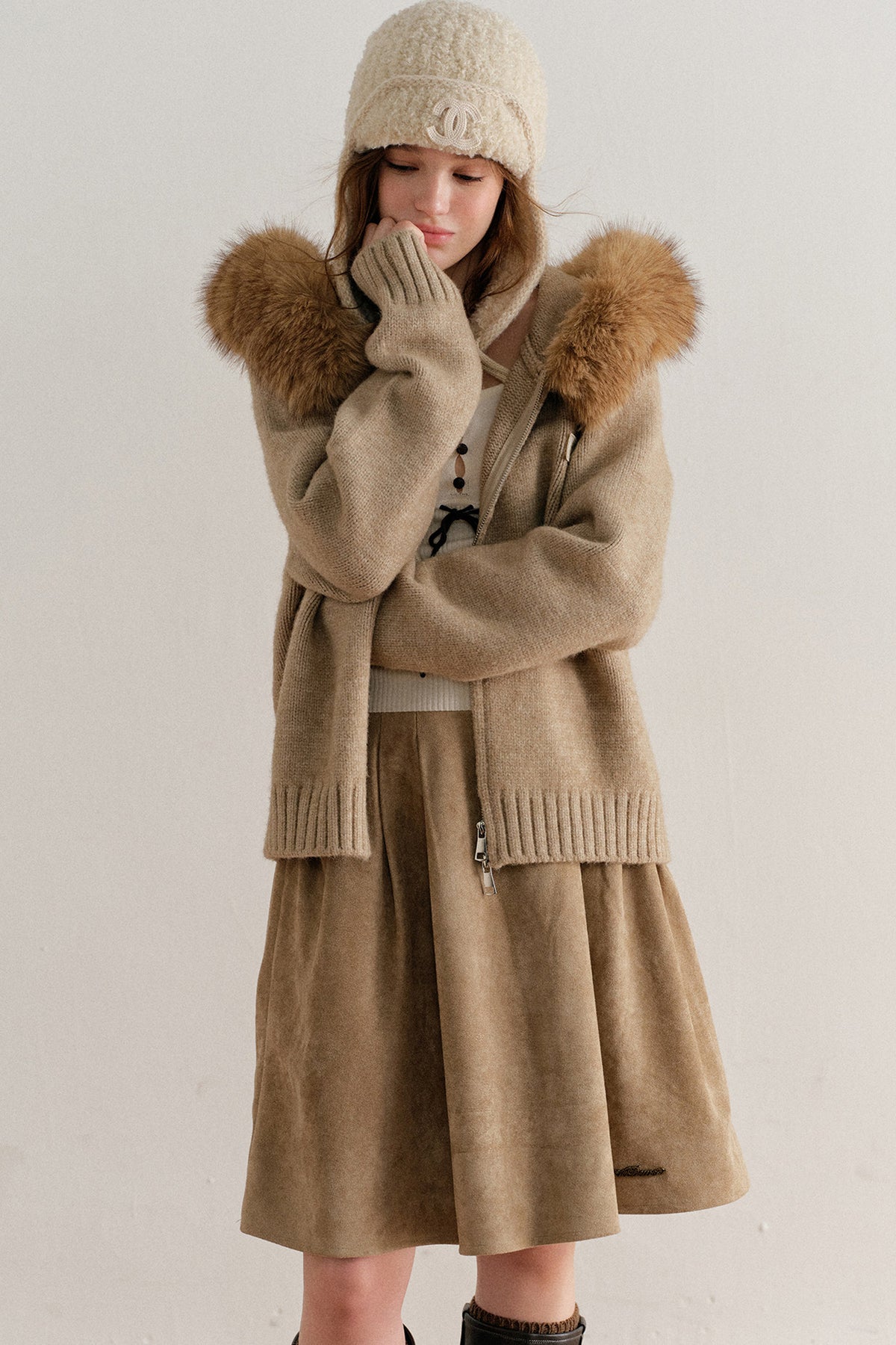 Thick Hooded Zip-Up Knit Cardigan Jacket
