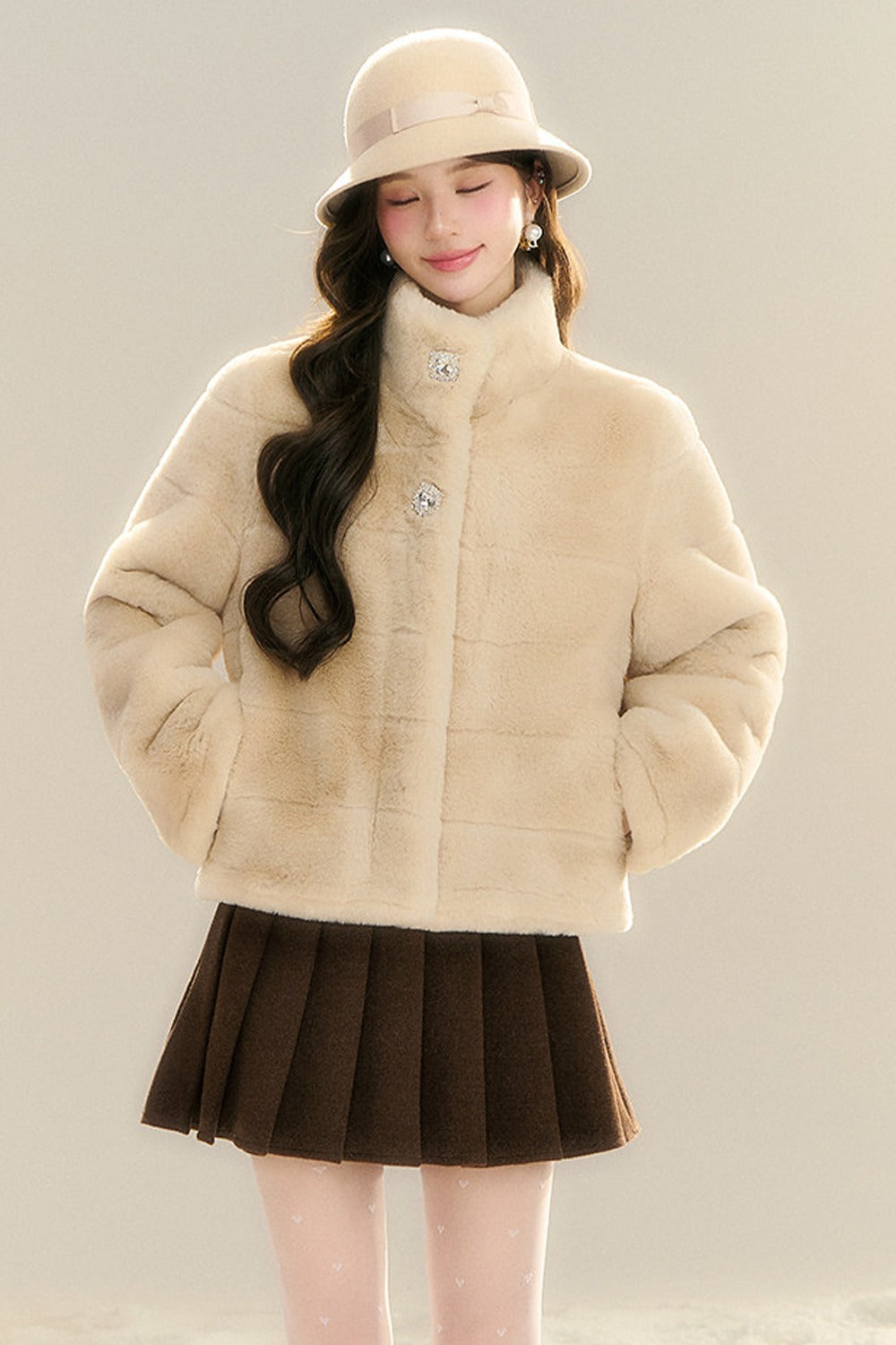 Stand Collar Imitation Fur Jacket