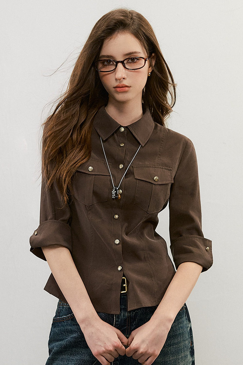 Three-Quarter Sleeve Pocket Work Shirt