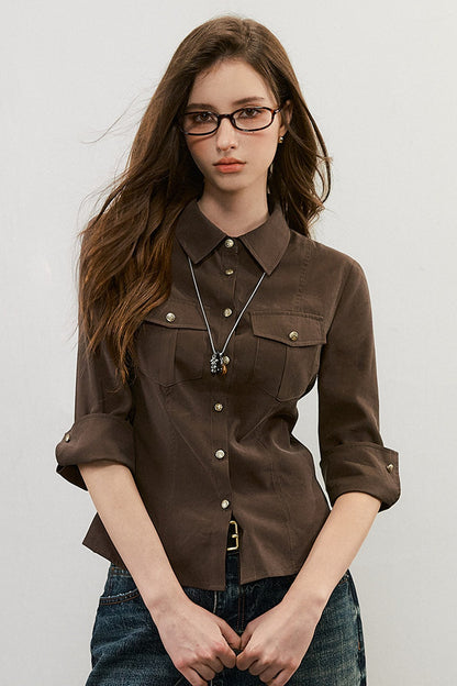 Three-Quarter Sleeve Pocket Work Shirt