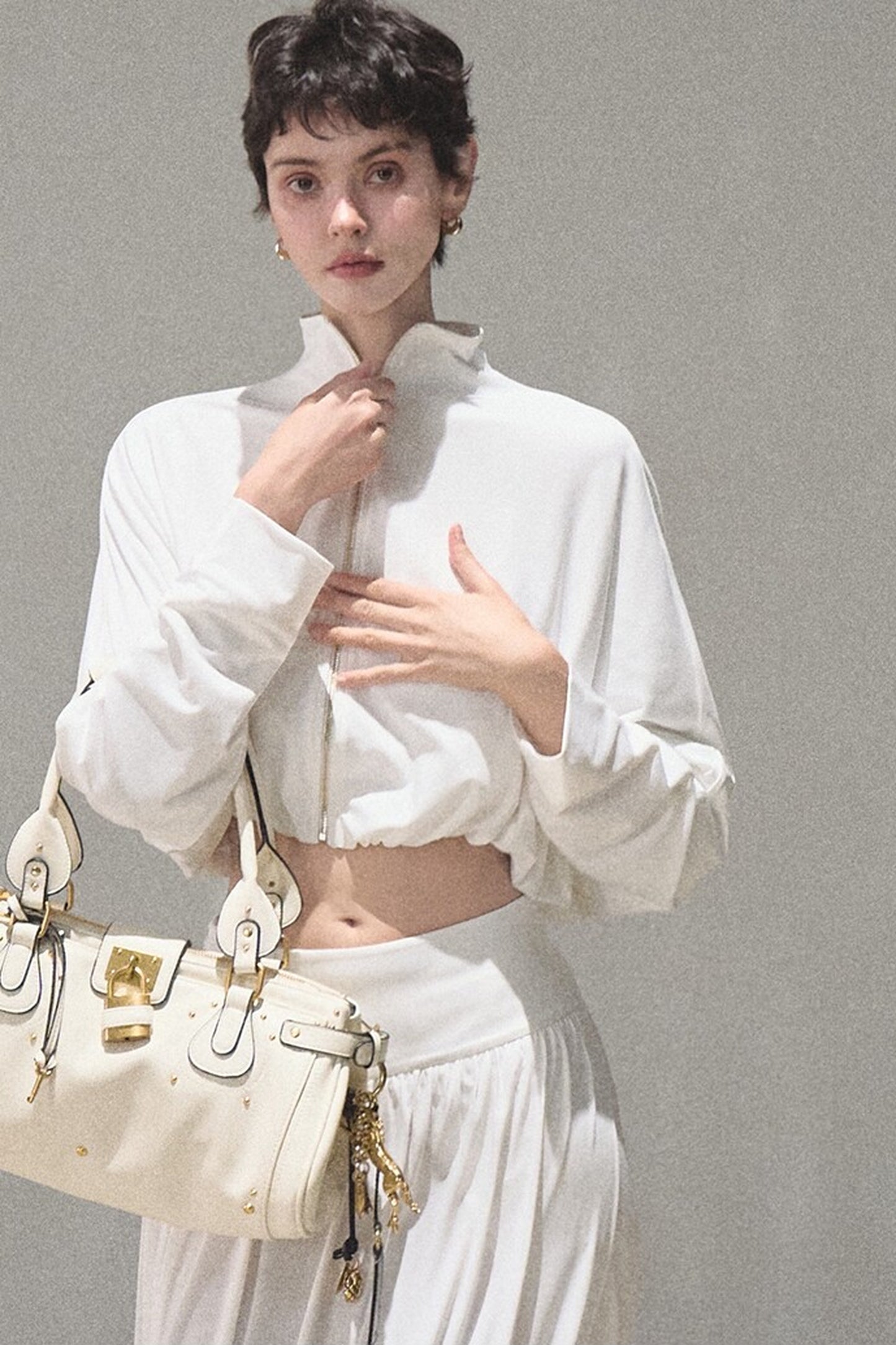 Irregular High-Waisted White Slit Skirt