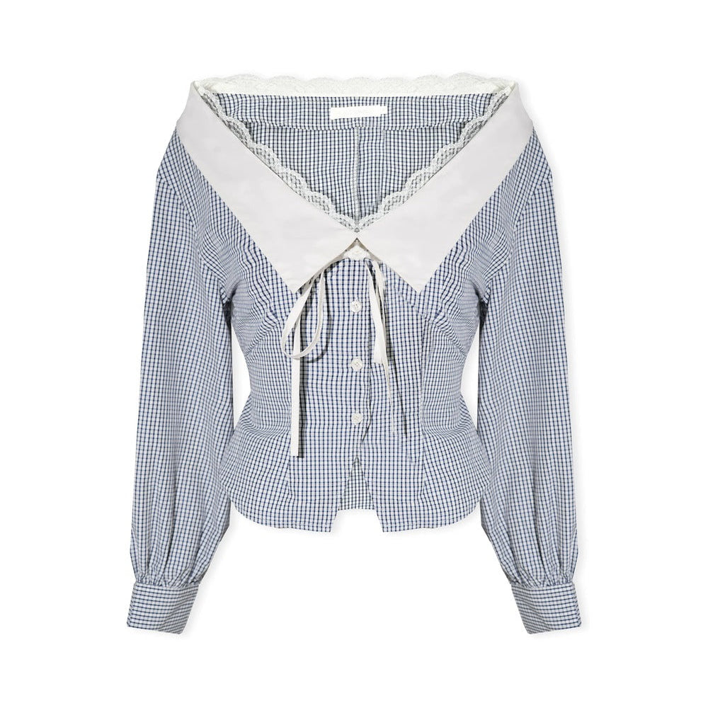 Lace Trim Plaid Blouse
