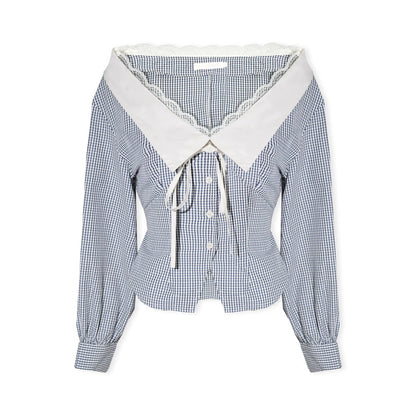 Lace Trim Plaid Blouse