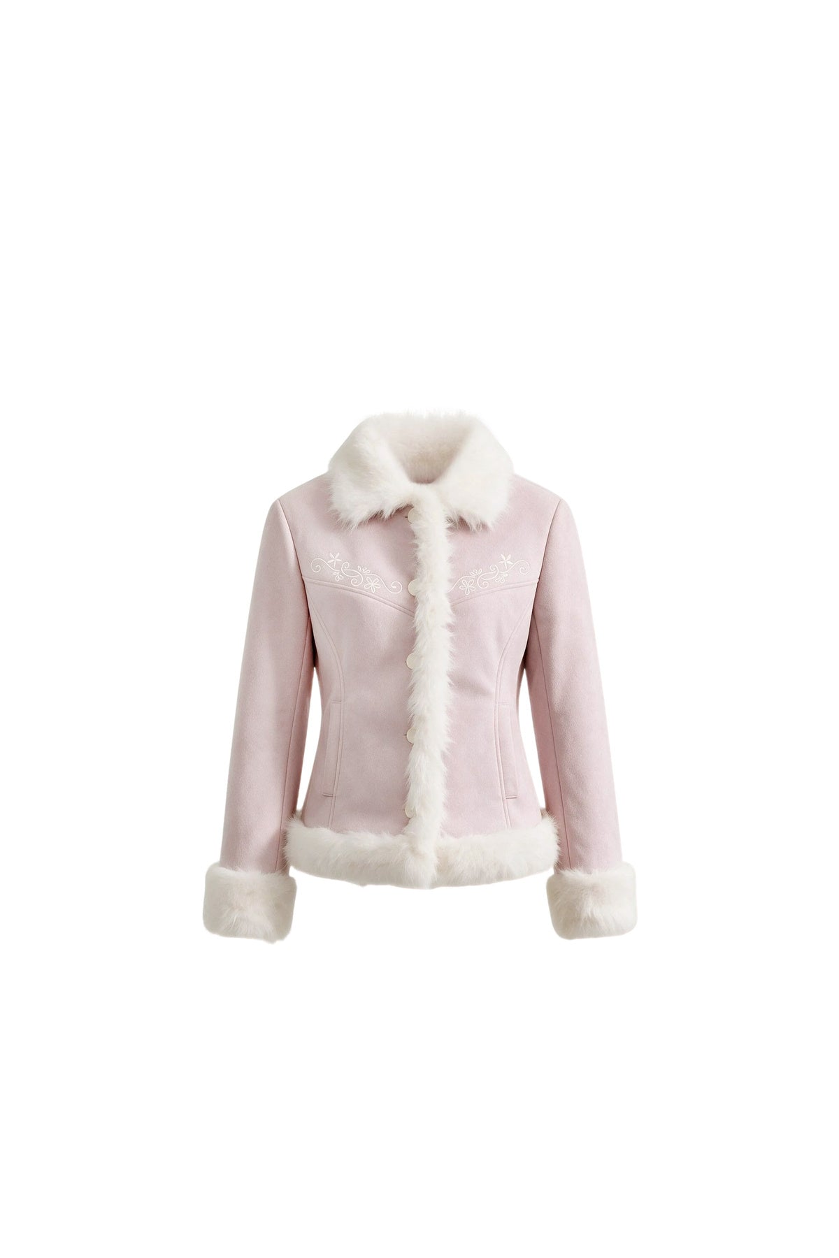 Embroidered Suede Faux Fur Jacket