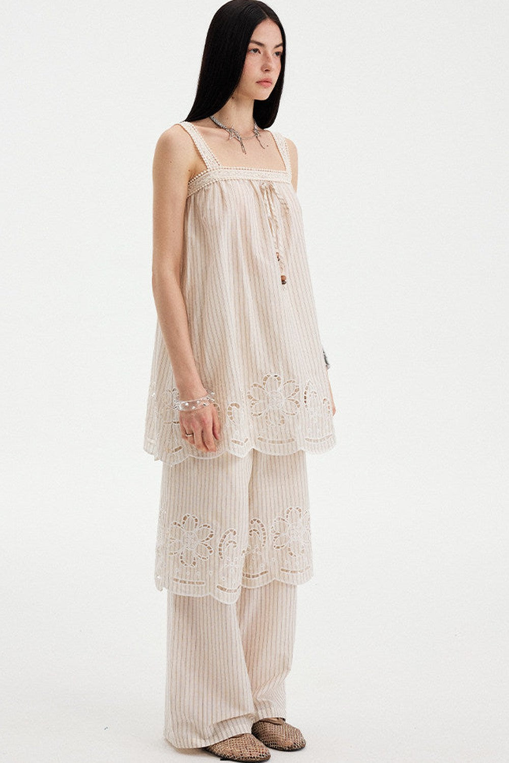 Embroidered Cutout Camisole Set