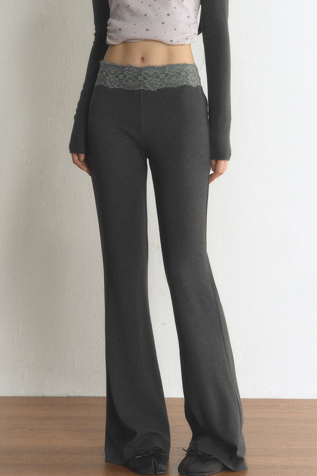 High-Waisted Lace Waistband Flared Pants