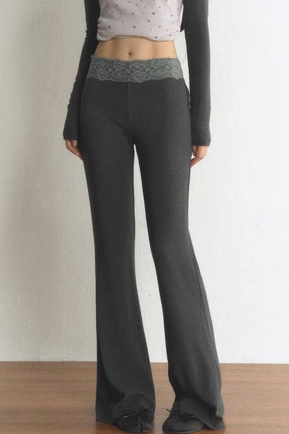 High-Waisted Lace Waistband Flared Pants