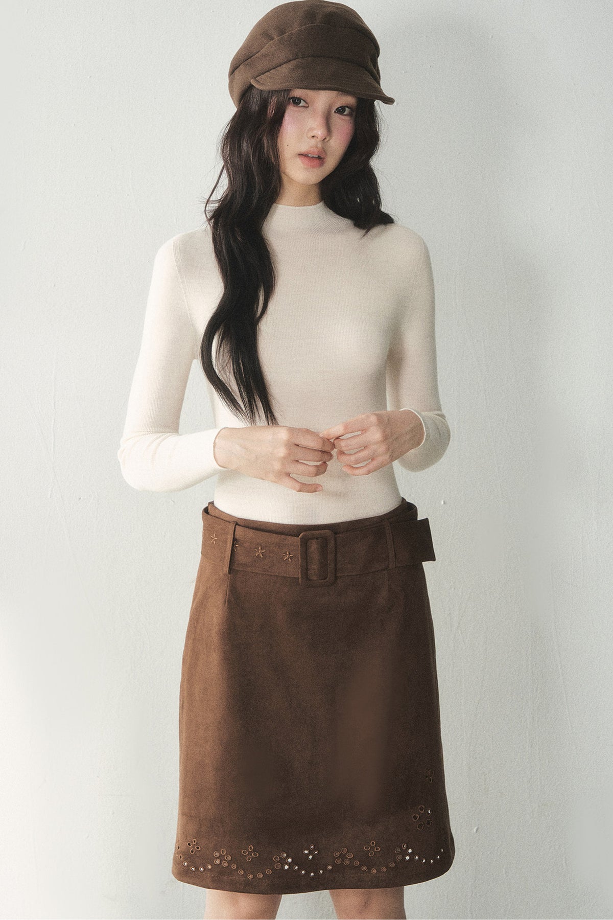 100% Wool Half-Turtleneck Knit Top