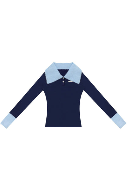 Color-Blocked Polo Collar Knit Sweater