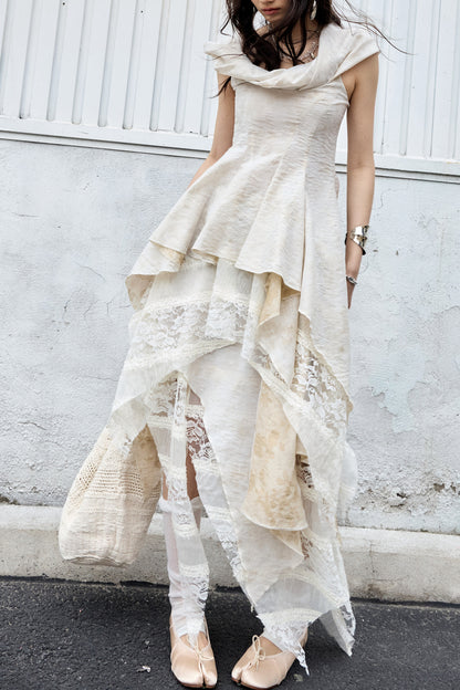 Sculpture-Like Twisted Collar Two-Piece Skirt Set-Up