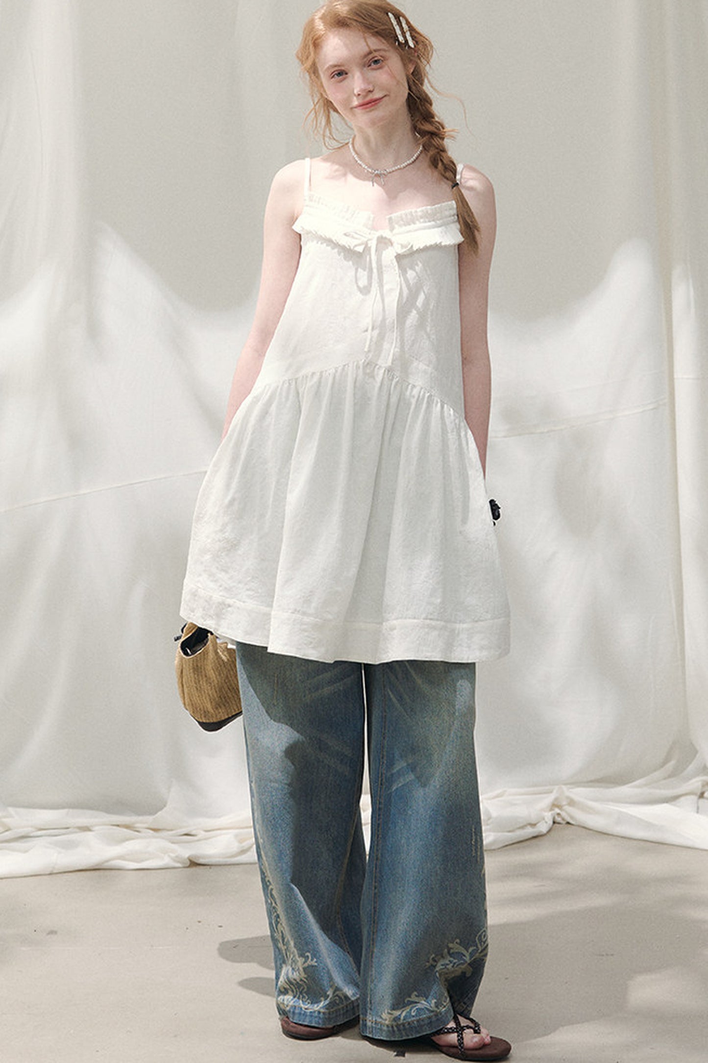 Kleid in Petite-Größe mit Schleife und Spaghettiträgern