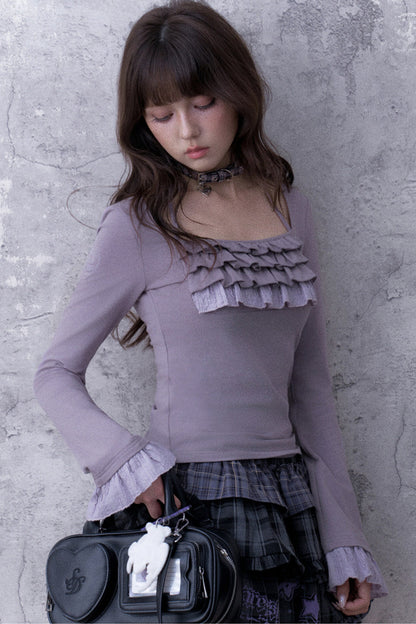 Light Purple Ruffled Square Neck Halter Top