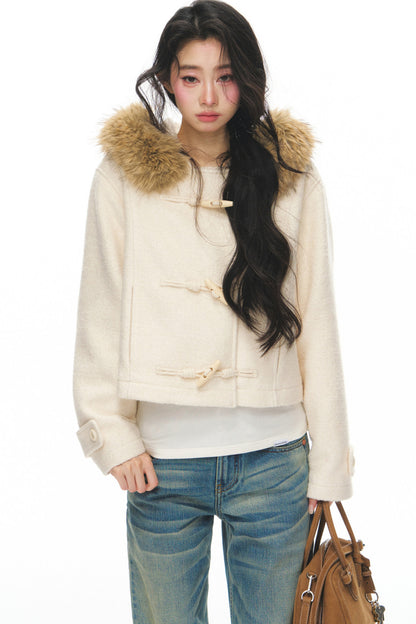 White Wool Hooded Jacket and Jeans Set-Up