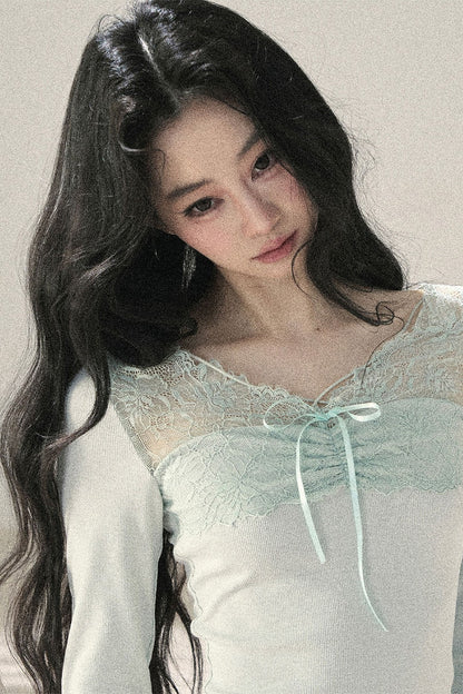 Long Sleeve Lace V-Neck Top