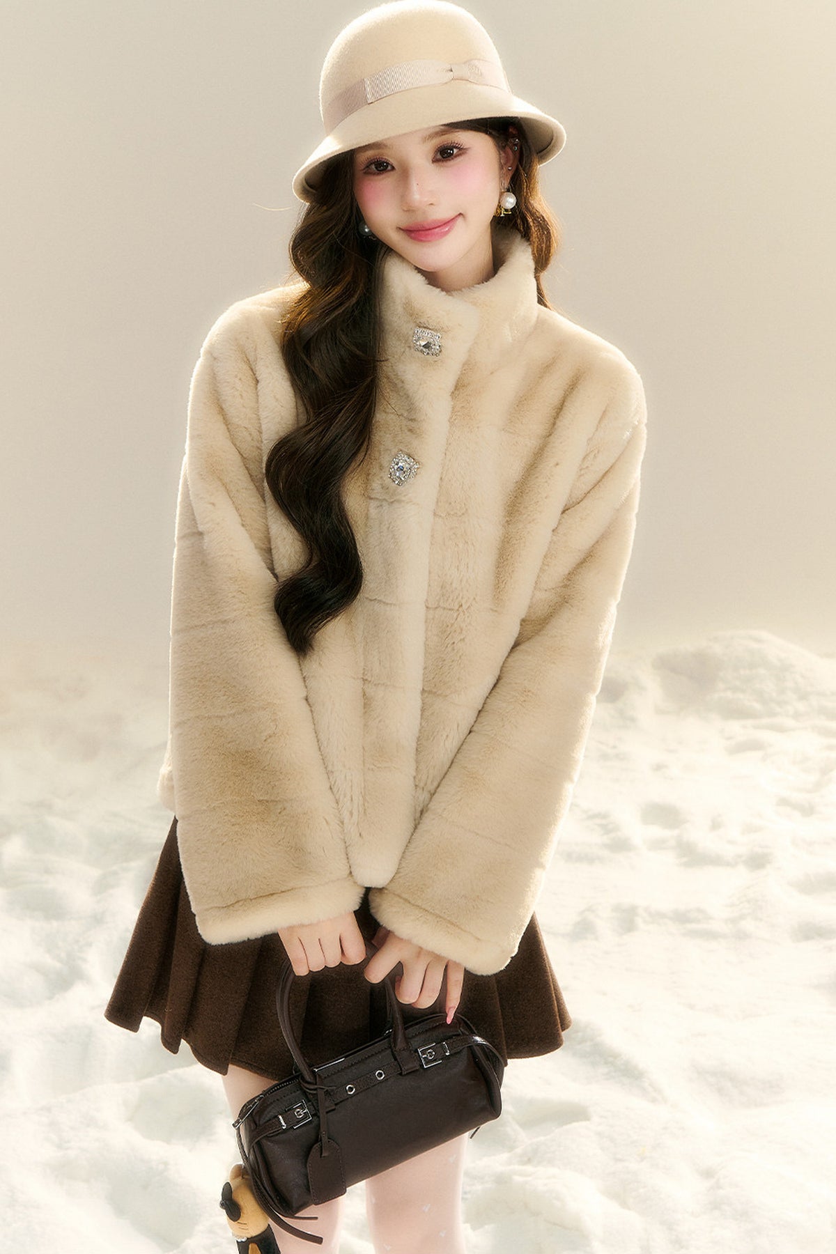 Stand Collar Imitation Fur Jacket