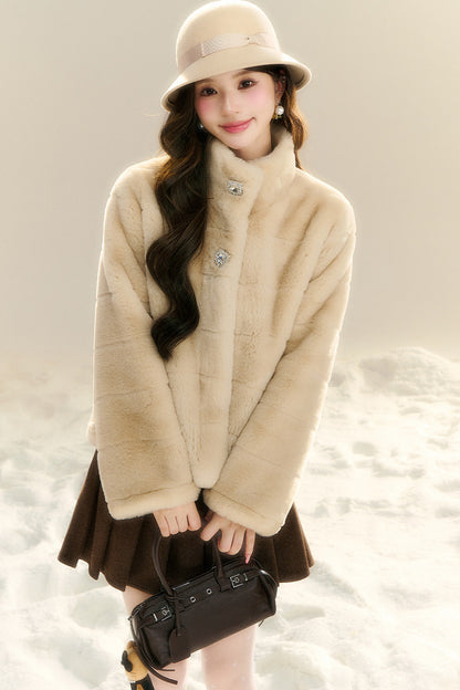 Stand Collar Imitation Fur Jacket