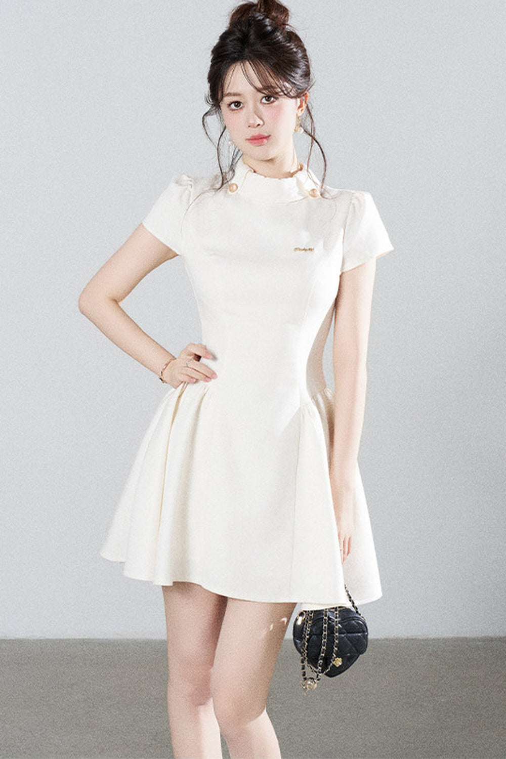 White Waist-Cinching A-Line Dress