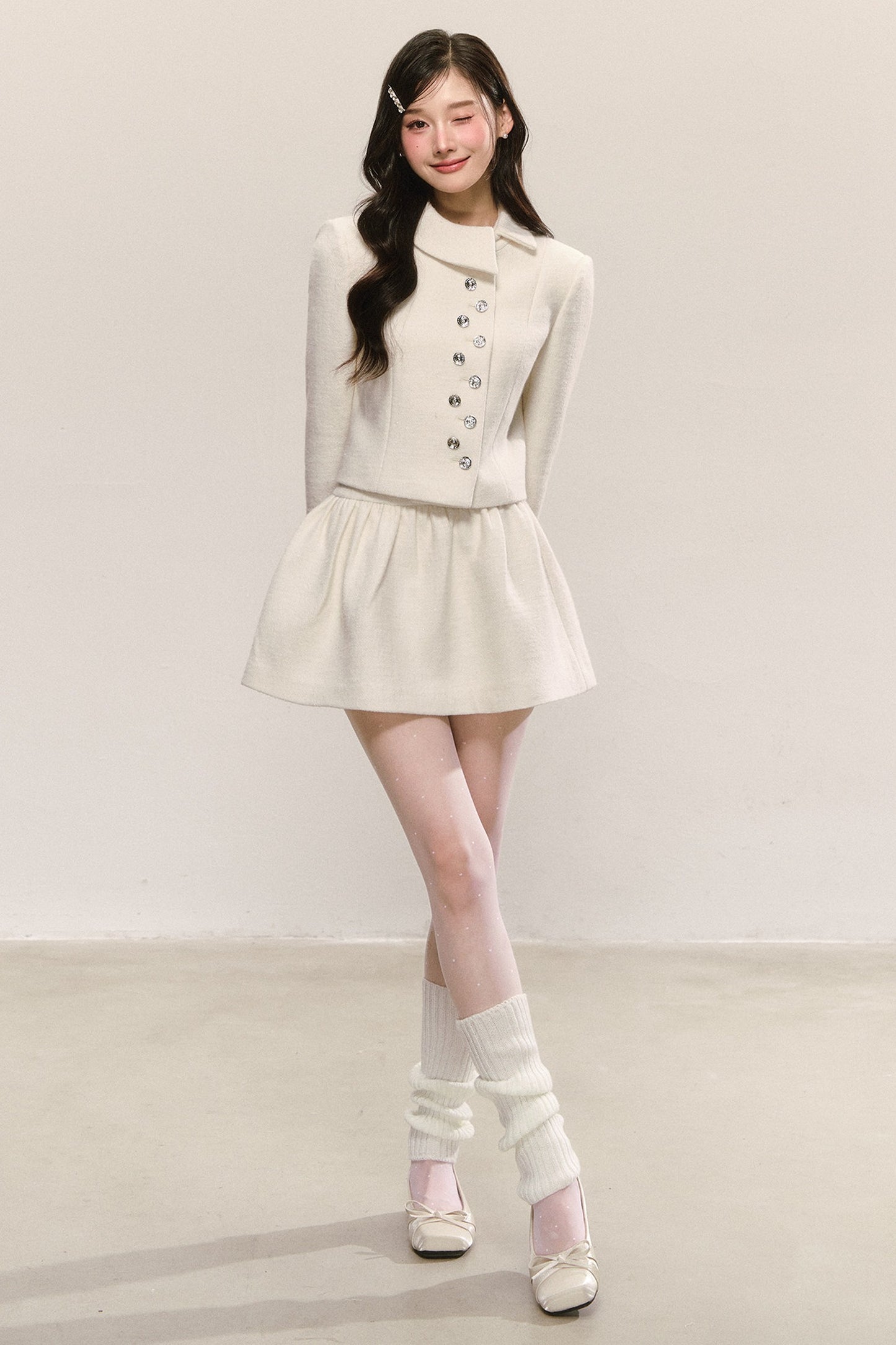 Short Woolen Jacket Pleated Skirt Set-Up