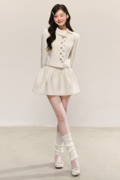 Short Woolen Jacket Pleated Skirt Set-Up