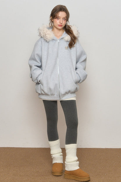 Hooded Fur Collar Woolen Jacket