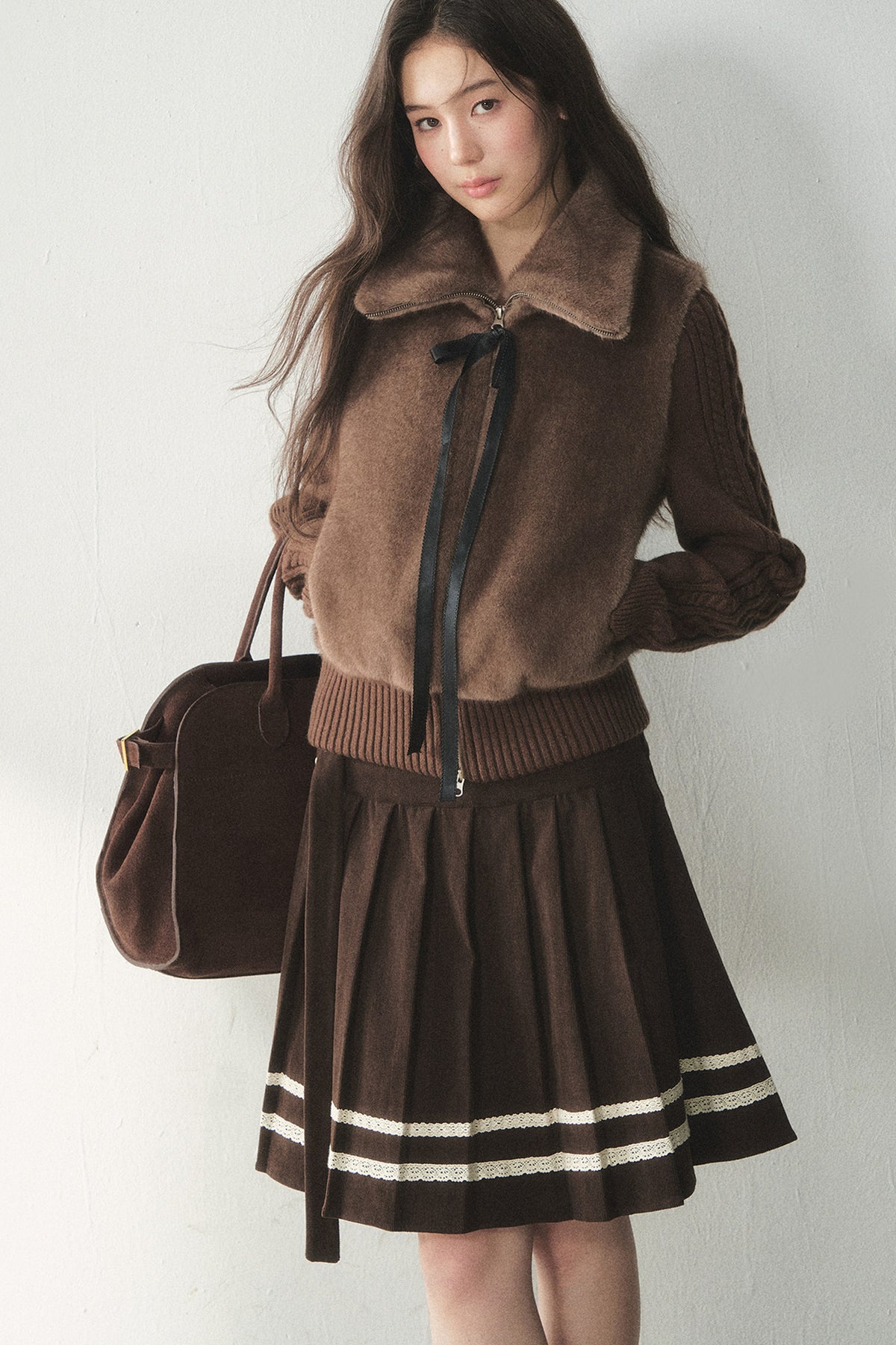 Knitted Patchwork Faux Fur Jacket