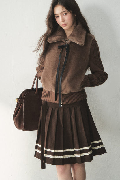 Knitted Patchwork Faux Fur Jacket