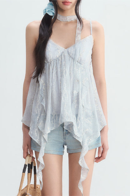 Irregular Hem Plaid Lace Camisole Top