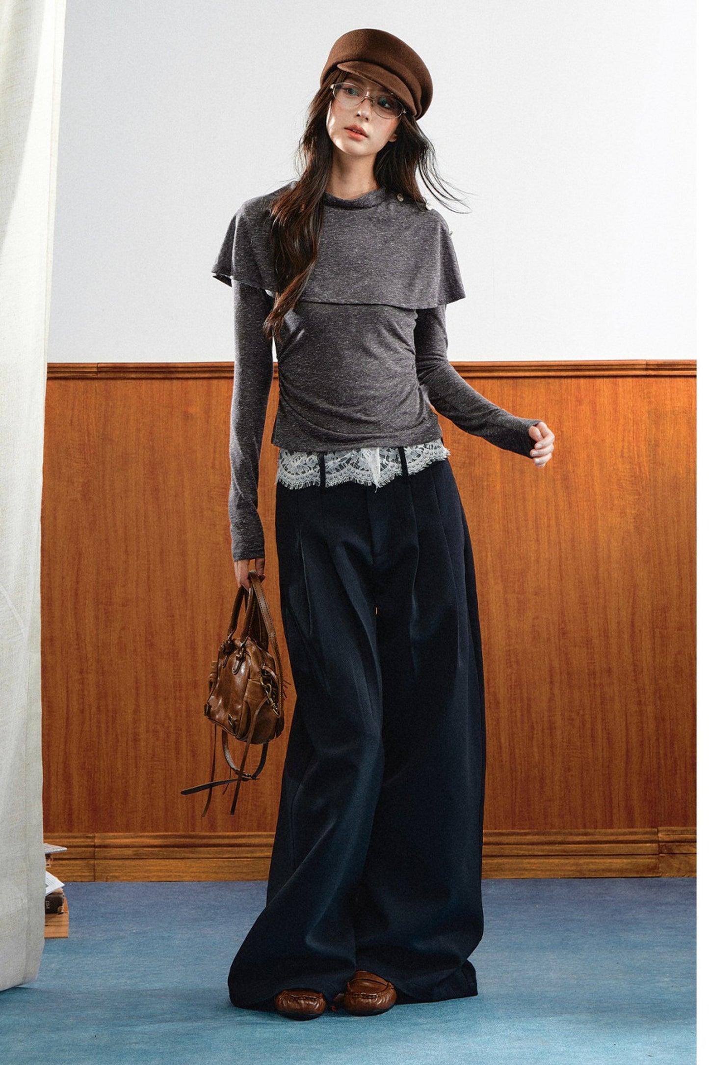 Double-Layer Pleated Knit Sweater