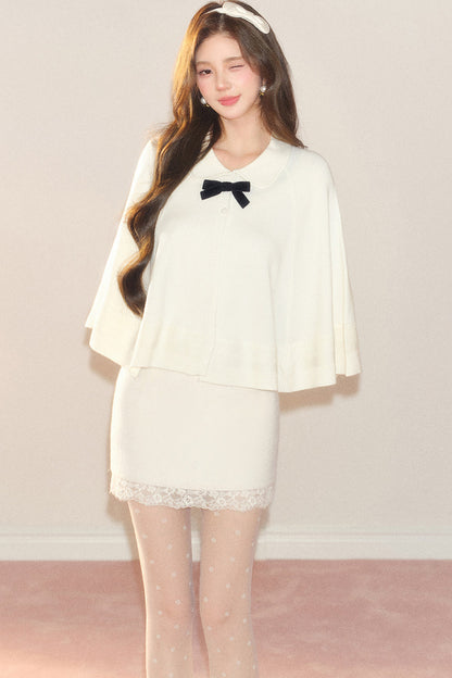 Cloud Samt-Strickcape-Cardigan mit Bubikragen