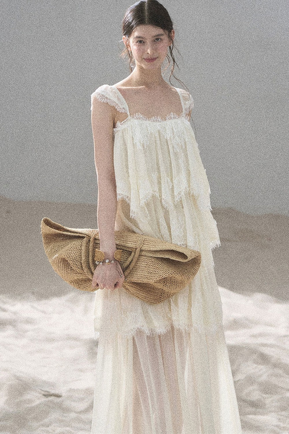 French Irregular Lace Mesh Top Set-Up
