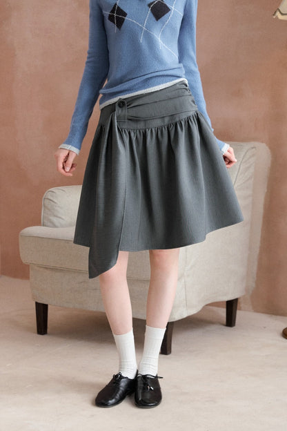 Tie-Waist Pleated A-Line Skirt