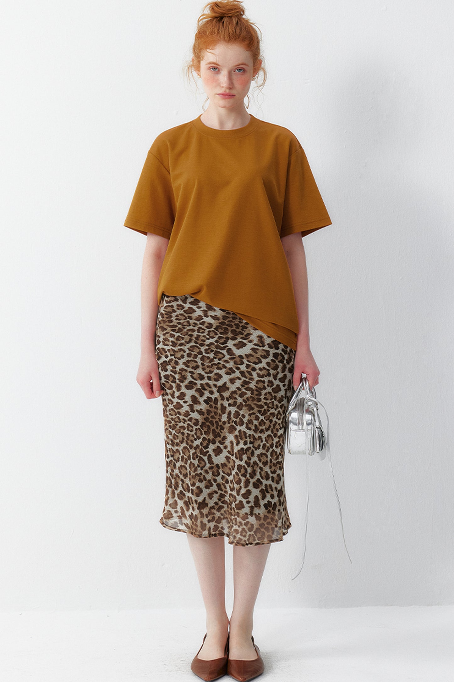 Leopard Chiffon Midi Skirt