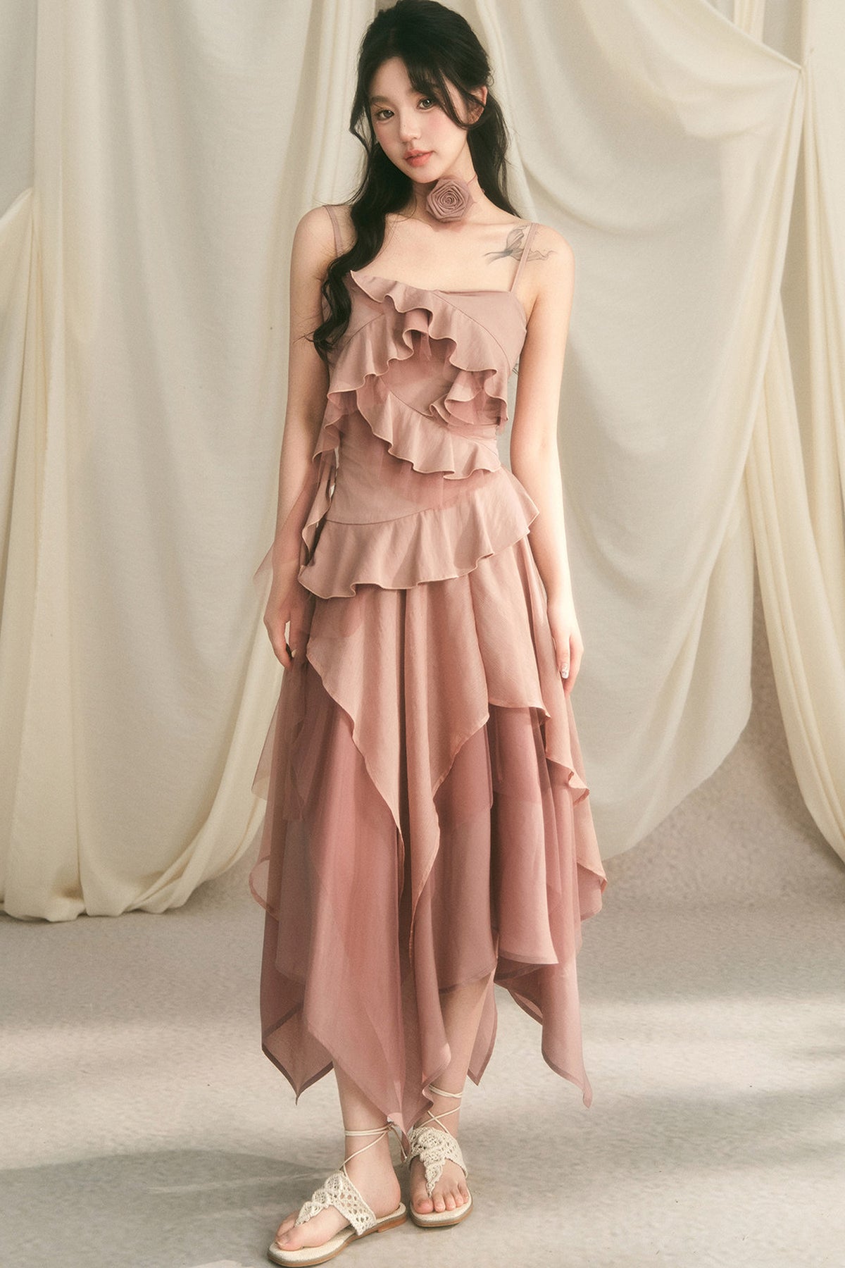 Rose Wave Layered Camisole and Skirt Set-Up