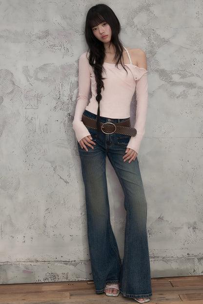 Off-Shoulder Long-Sleeve Top and Pants Set-Up
