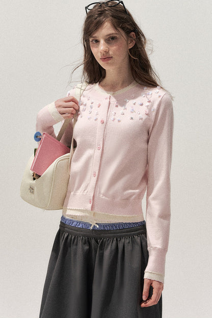 Hand-Beaded Layered-Look Cardigan