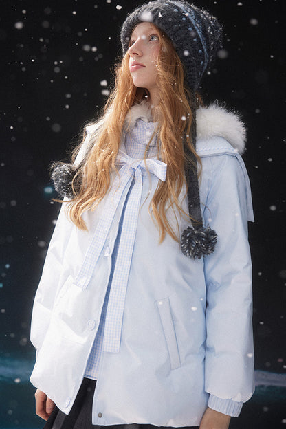 Blue Layered-Look Navy Collar Down Jacket